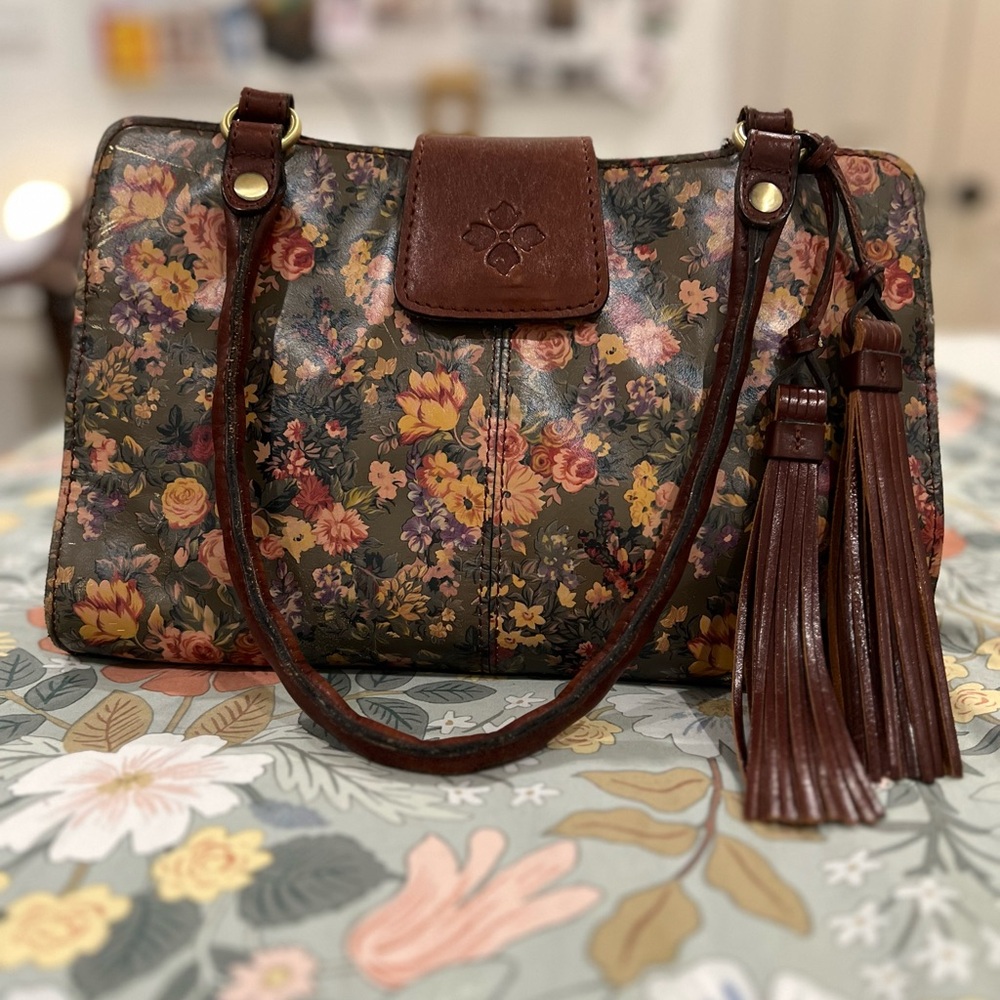 NWT Patricia Nash Leather Rienzo Satchel Fall Tapestry Purse